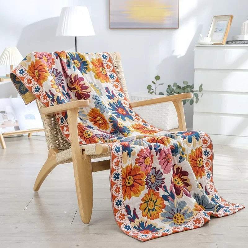 DecorBites™ Cotton Gauze Floral Adult Bath Towel - Quick-Dry & Soft