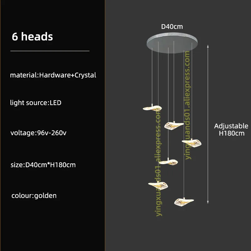 DecorBites™ Crystal Glass Staircase Chandelier: Modern Nordic Luxury Living Room Lighting