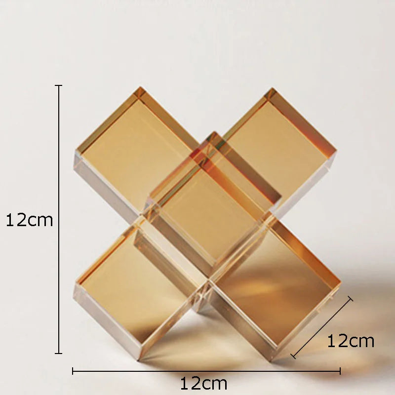 DecorBites™ Cross Crystal Geometric Glass Sculpture Desk Decoration Frosted Square Statue
