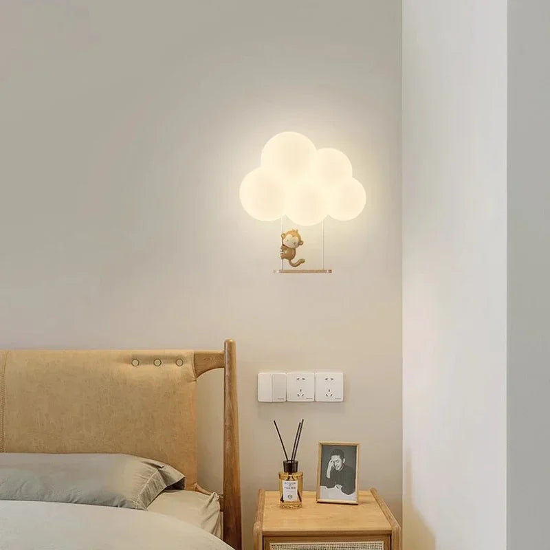 مصابيح حائط LED بتصميم حيوانات لغرف الأطفال من DecorBites™ - تصميم قرد وأرنب وغيمة