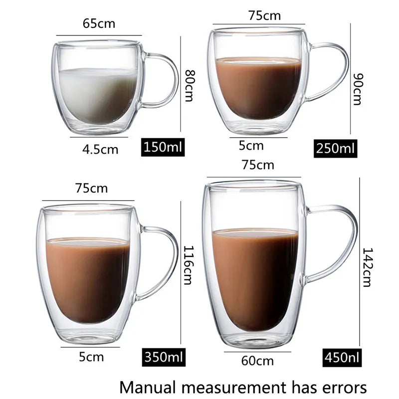 DecorBites™ Glass Coffee Mug with Heat Resistant Handle – Bar Drinkware Cup