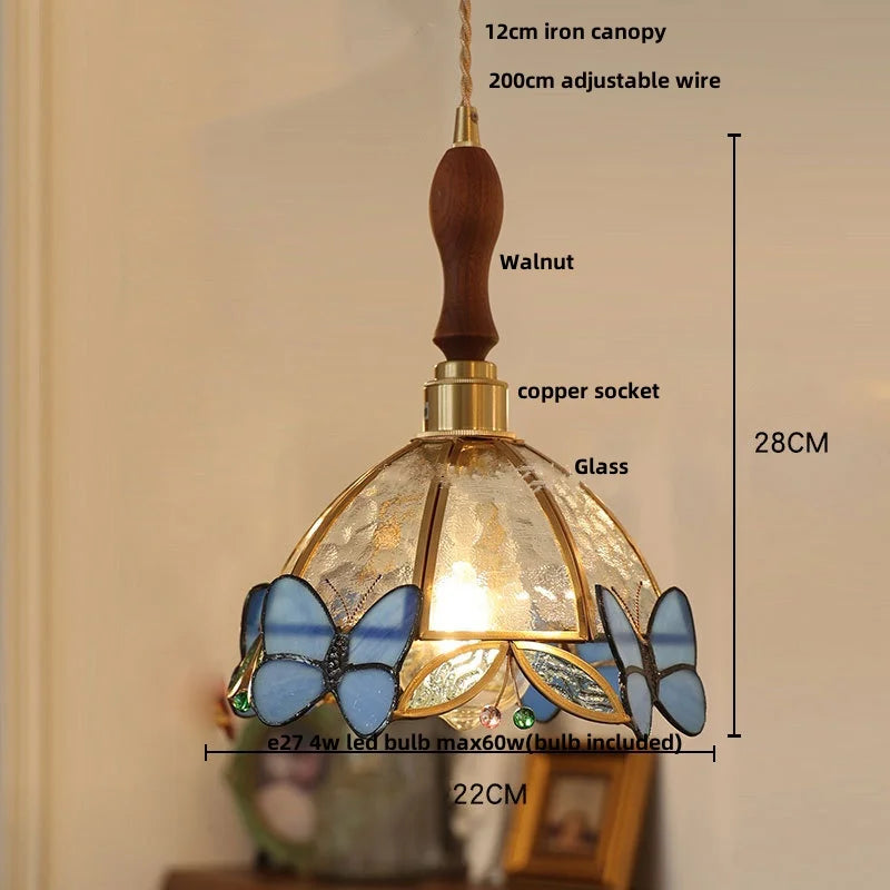 DecorBites™ Butterfly Pink LED Pendant Lamp Walnut Wood Glass Nordic Modern Home Decor