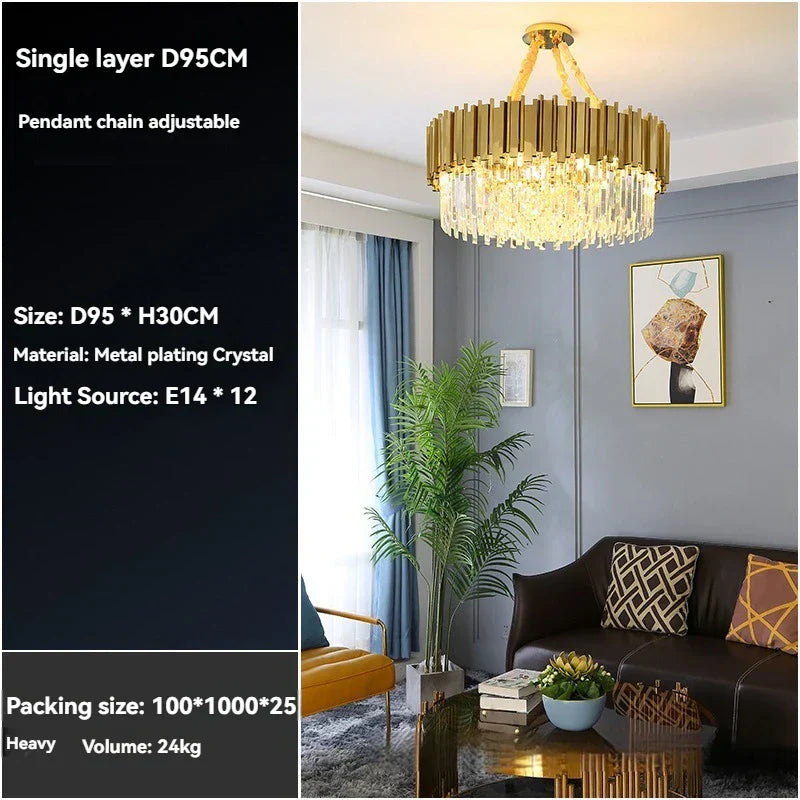 DecorBites™ Crystal Gold Chandelier LED Ceiling Pendant for Living Room Bedroom Kitchen Island