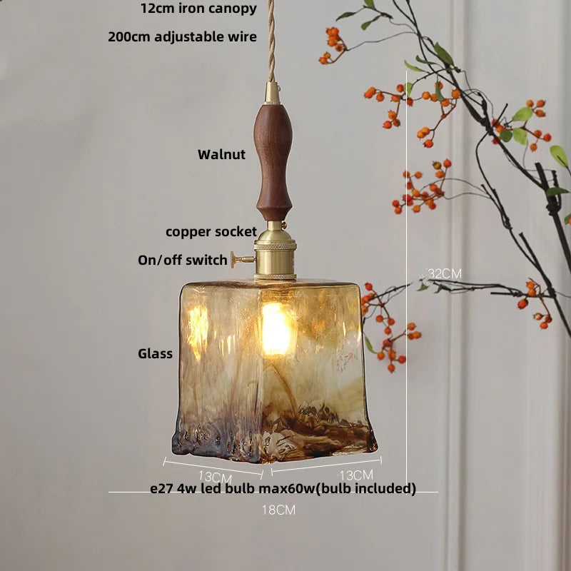 DecorBites™ Amber Glass Pendant Light Fixture with Copper Knob Switch