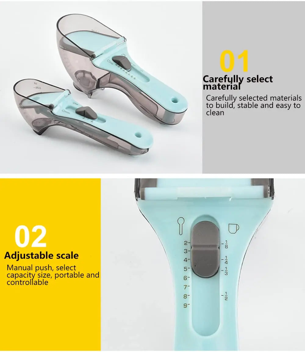 DecorBites™ 2-Piece Adjustable Measuring Cups and Spoons Set | Versatile Kitchen Scoops
