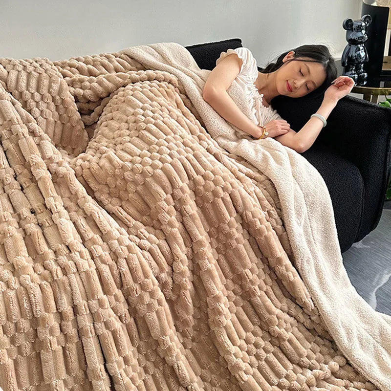 DecorBites™ Double-Layer Lamb Plush Throw Blanket for Home and Travel