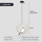 Rotatable Magpie Bird Metal Pendant Light in Gold or Silver