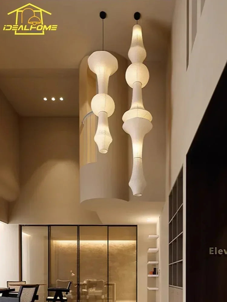 Akari-Style White Paper Wabi-Sabi Pendant Light