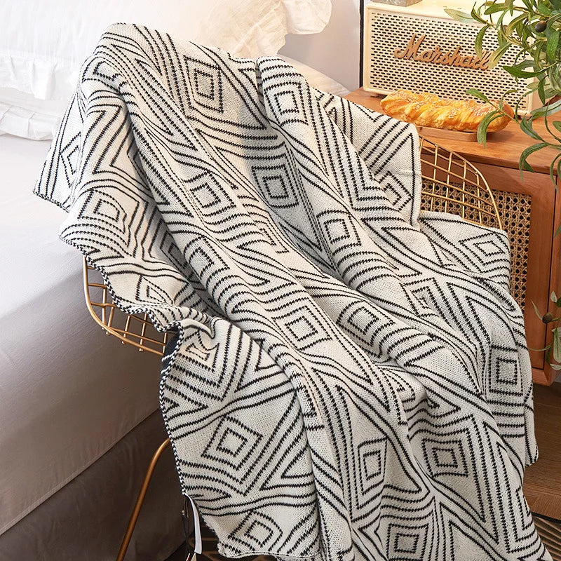 DecorBites™ Grey Knitted Woolen Blanket: Nordic Style, Comfortable & Versatile Summer Sofa Throw