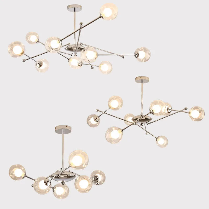 DecorBites™ Glass Ball LED Chandelier Chrome Pendant Lamp for Home Decor