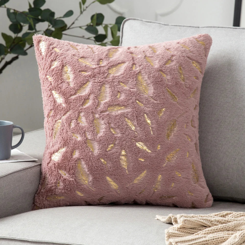 DecorBites™ Golden Fur Cushion Cover White 43x43 - Luxury Home Decor Pillow Case