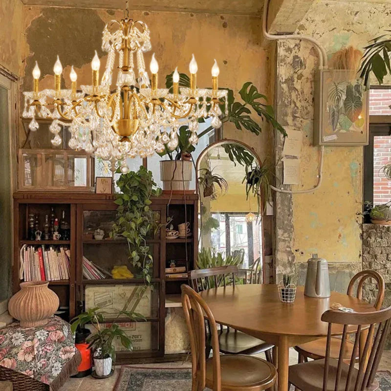 ثريا كريستال ذهبية نحاسية من DecorBites™ - أضواء شموع فاخرة لغرفة معيشة الفيلا