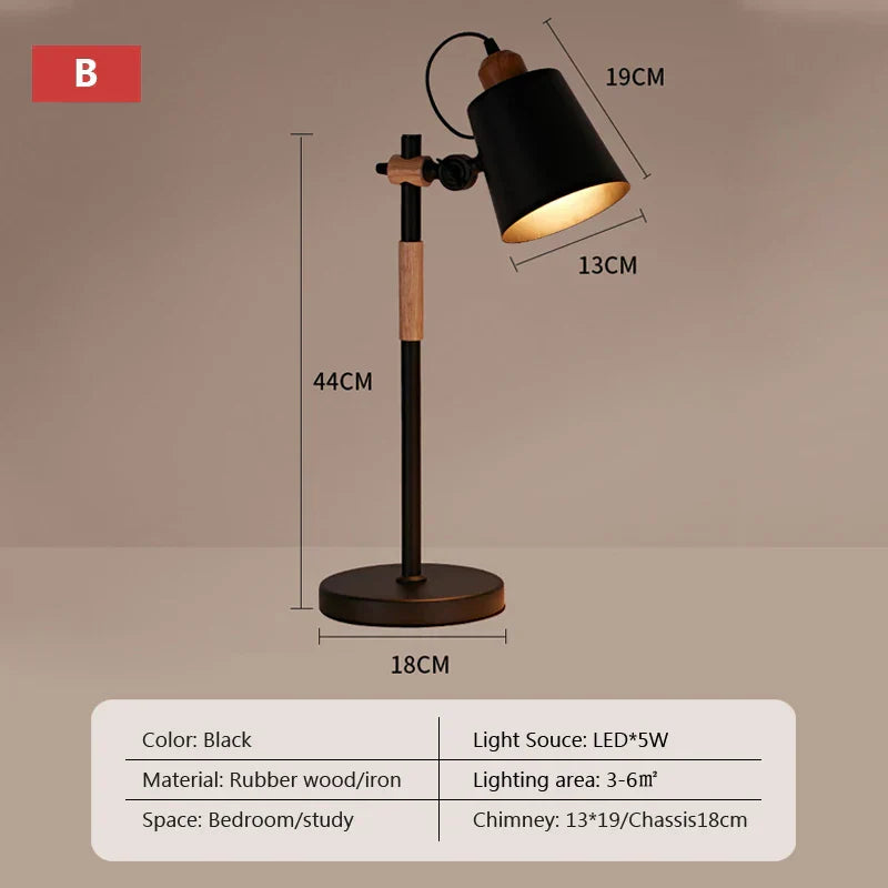DecorBites™ Adjustable Wood Desk Lamp for Children's Study, Office, Bedroom - LED Reading Light