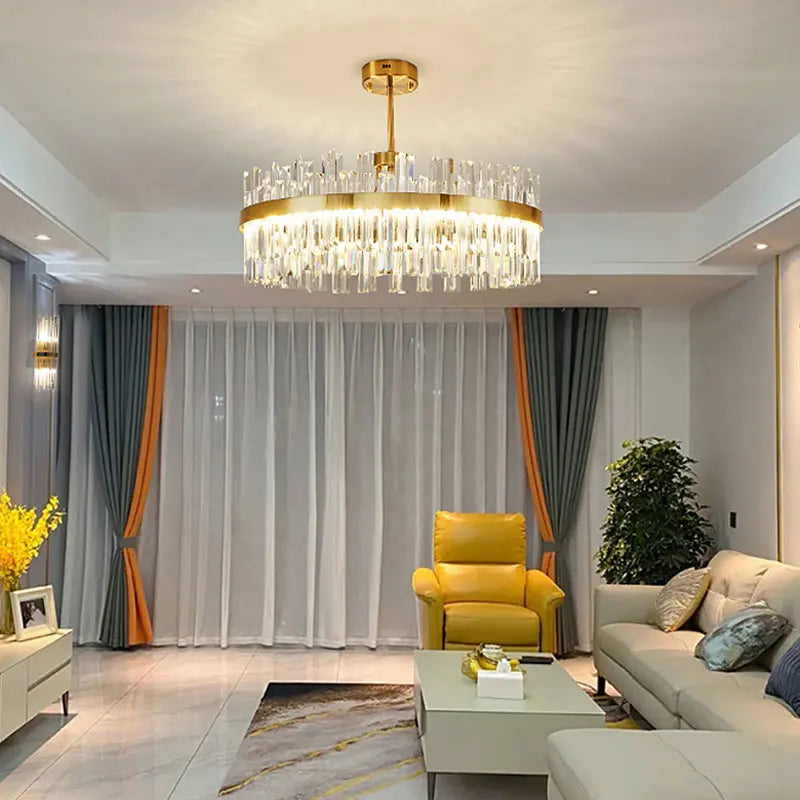 DecorBites™ Crystal Chandelier: Nordic Light Luxury Round Pendant for Living & Dining Rooms