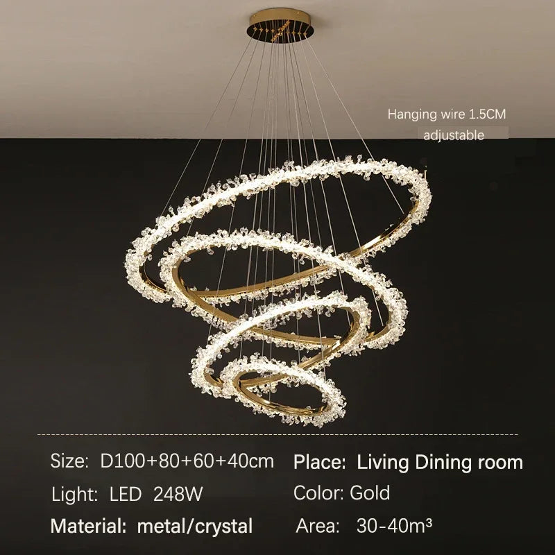 DecorBites™ ثريا كريستال ذهبية مستديرة | ثريا هالو LED فاخرة بنمط نورديك لغرفة المعيشة