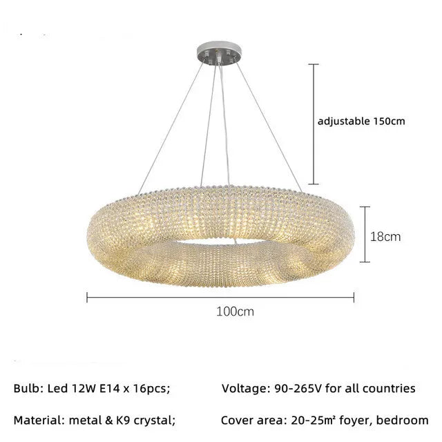 DecorBites™ Crystal Circle Chandelier Pendant Lamp for Modern Luxury Living Room Decor