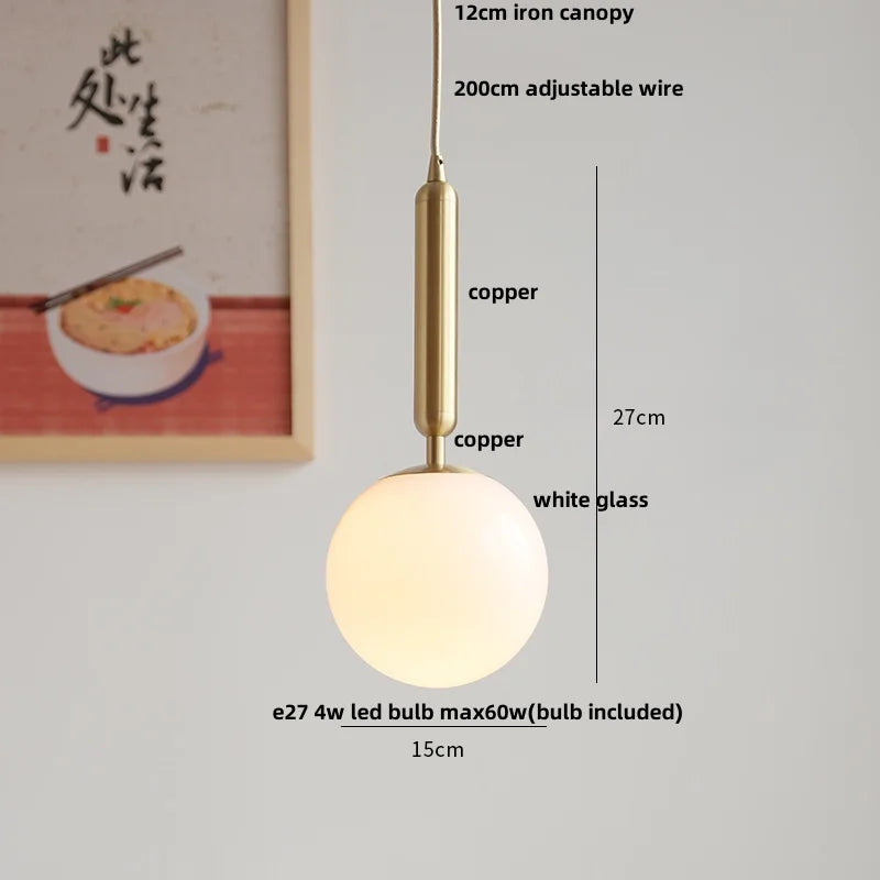 DecorBites™ Copper White Glass LED Pendant Lamp for Modern Living Room Decor