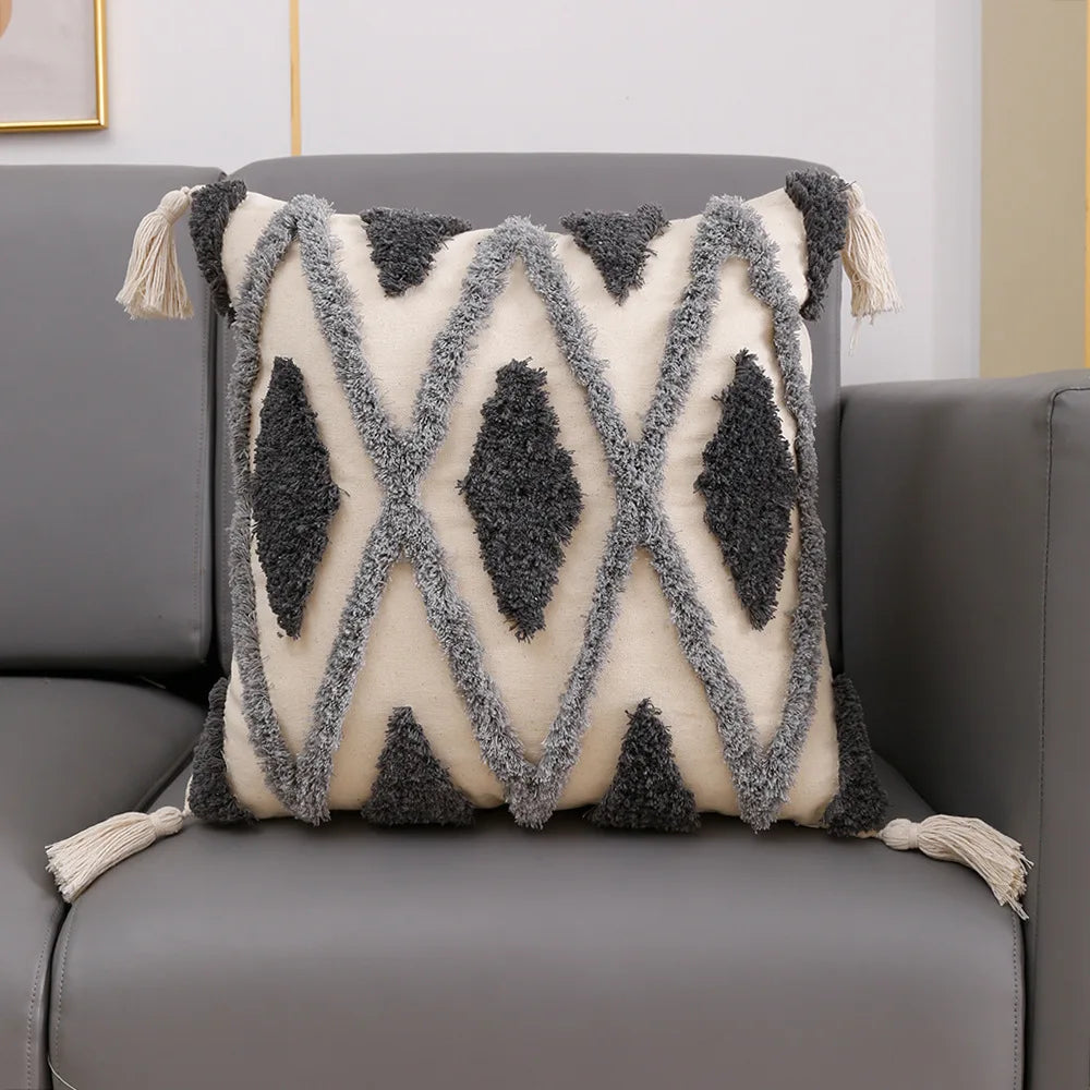 DecorBites™ Geometric Tufted Tassel Cushion Cover 30x50cm/45x45cm