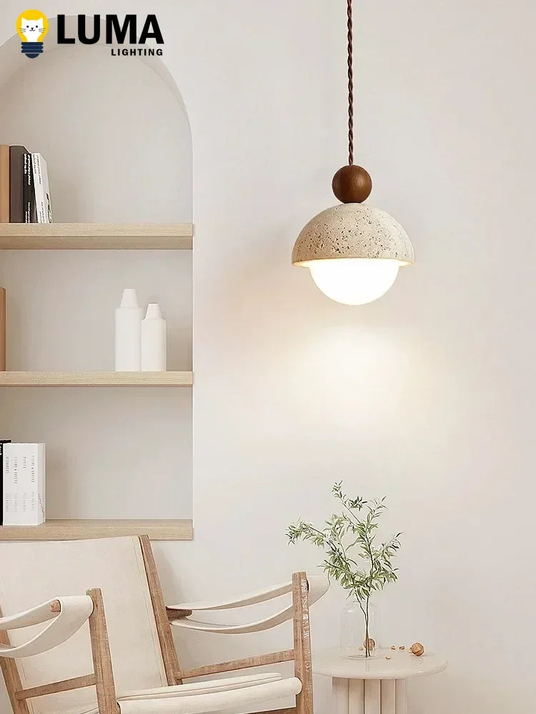 Japanese Wabi-Sabi Yellow Travertine Pendant Light