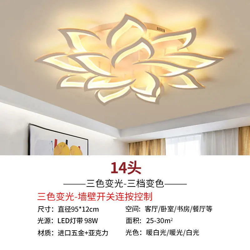 ثريا لوتس من DecorBites™: مصباح سقف LED عصري للمنزل، غرفة المعيشة، وغرفة النوم.