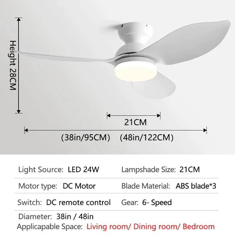 DecorBites™ 48" Black Low Floor Ceiling Fan with Modern Design and LED Light