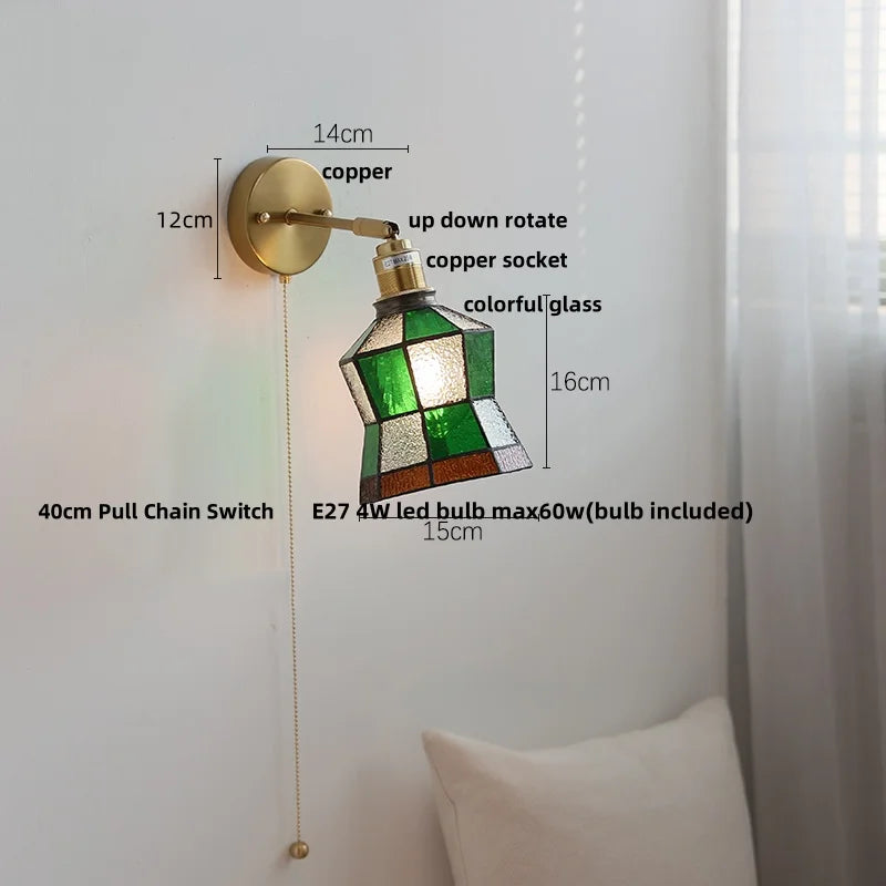 DecorBites™ Colorful Square Glass LED Wall Lights with Pull Chain Switch - Tiffany Style
