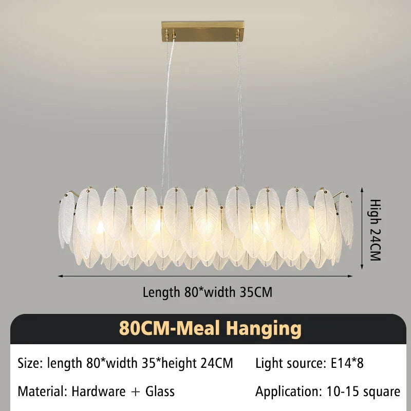 DecorBites™ Glass Feather Chandelier: Luxury Art Decor for Living Dining Room