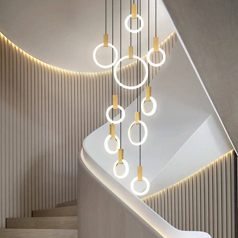DecorBites™ LED Wood Stair Chandelier: Modern Nordic Living Room Ceiling Pendant Lights