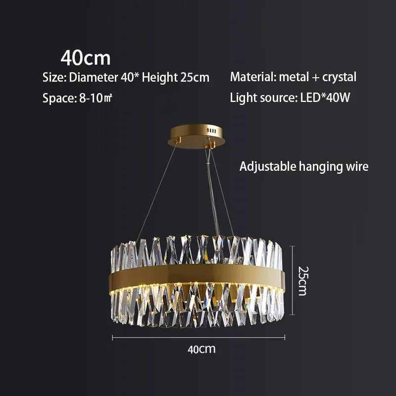 DecorBites™ Brushed Gold Rings Crystal Chandelier Ceiling Lamp