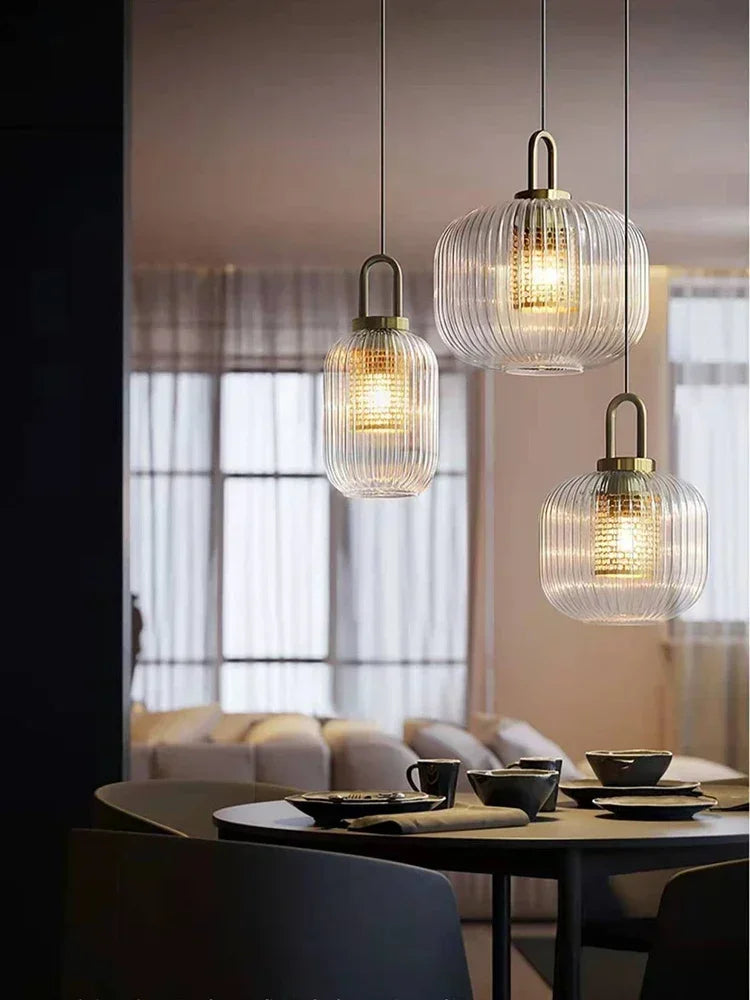 فوانيس زجاجية معلقة بخطوط إضاءة LED من DecorBites™ لديكور منزلي أنيق داخلي