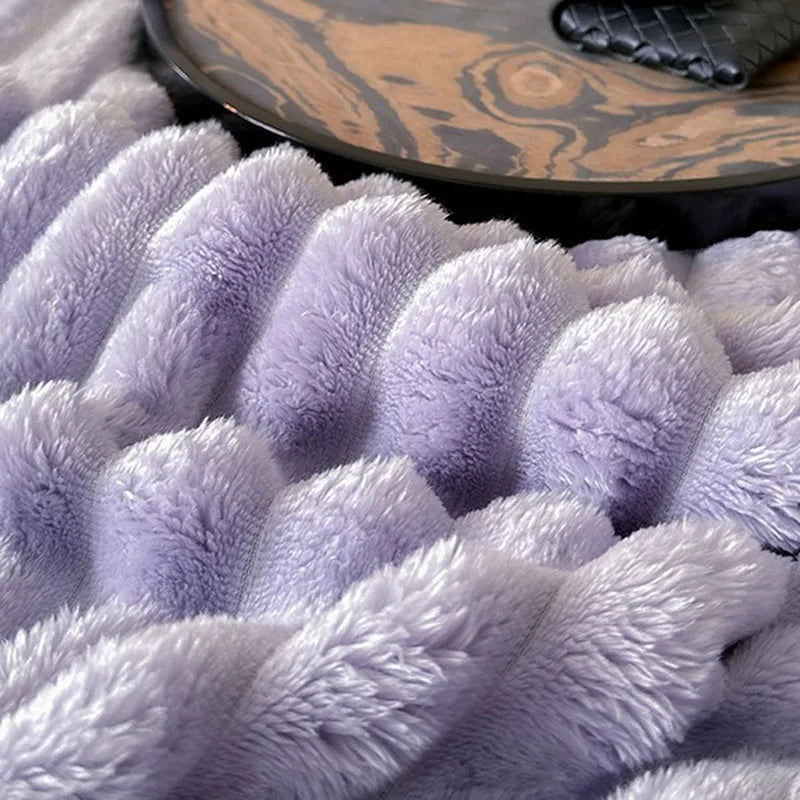 DecorBites™ Cozy Coral Fleece Striped Solid Blanket for Winter Sofa Cover Queen King Sizes