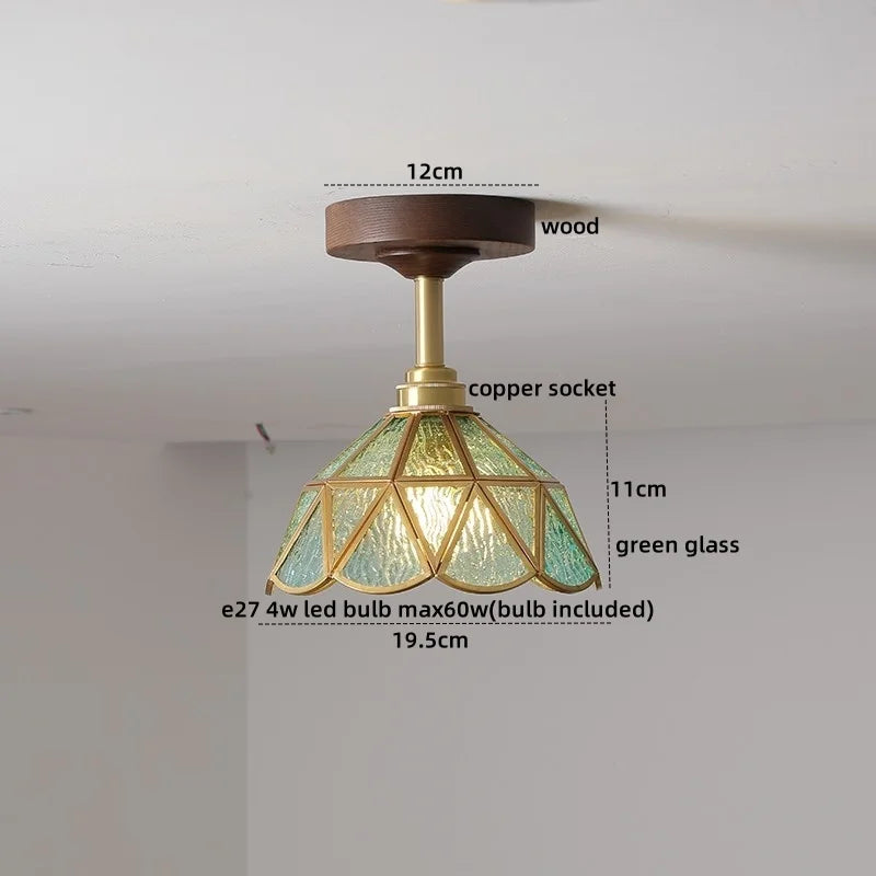 DecorBites™ مصابيح سقف LED زجاجية خضراء: مصباح داخلي خشبي نحاسي حديث