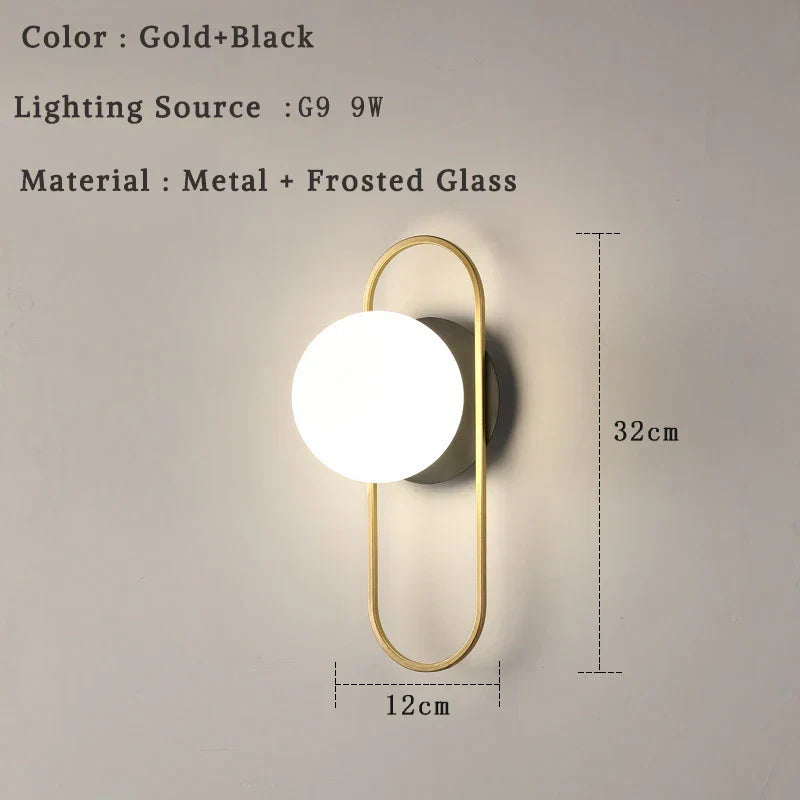 مصباح حائط DecorBites™ الكروي الزجاجي LED لغرفة النوم وغرفة المعيشة والإضاءة الداخلية