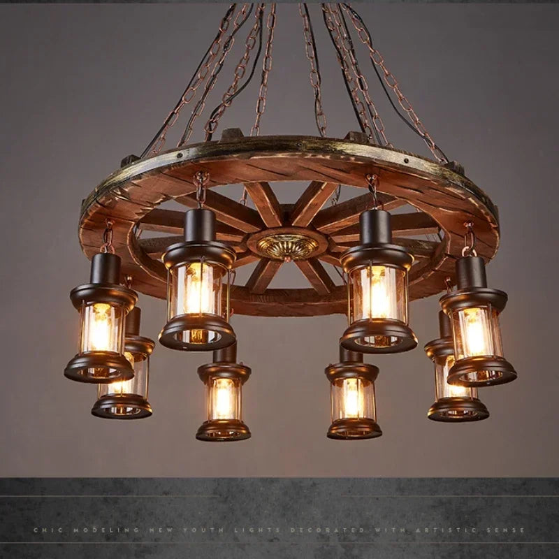 DecorBites™ Iron Wheel LED Pendant Lights - Industrial Metallic Lustre Hanging Lamps