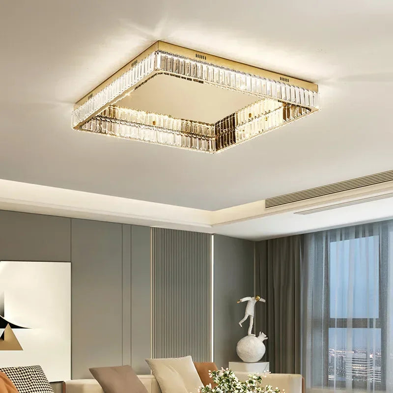 مصابيح سقف DecorBites™ الكريستالية LED القابلة للتعتيم: مصباح مربع حديث من الفولاذ لغرفة المعيشة