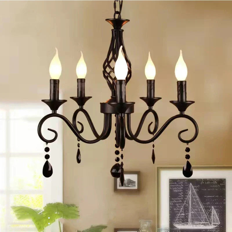 مصباح ثريا معلقة كريستالية من DecorBites™ للمنزل وغرفة النوم - مصباح سقف حديدي أسود