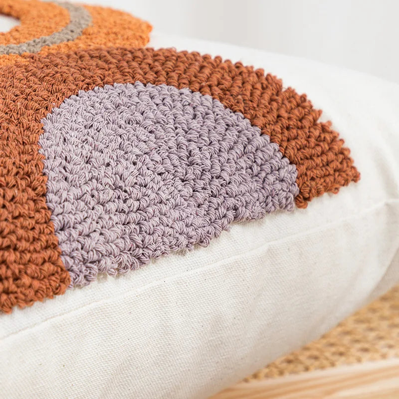 Housse de coussin DecorBites™ demi-cercle en toile de coton tuftée brodée - Moderne et élégante