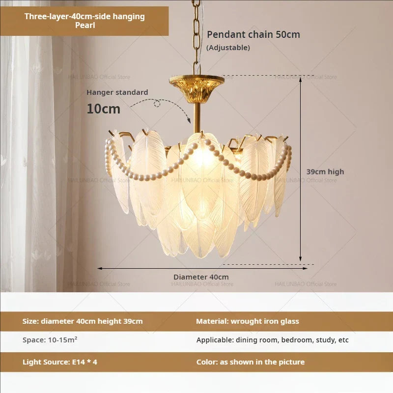 DecorBites™ Cream Wind Feather Pearl Crystal Chandelier for Luxury Living Room and Bedroom