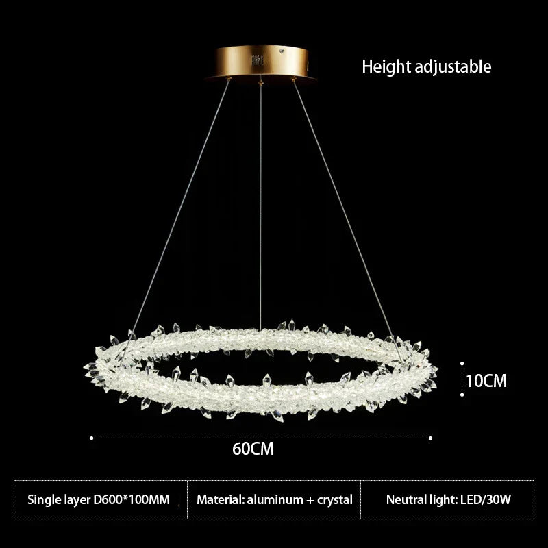 DecorBites™ Crystal Flower LED Chandelier: Modern Luxury Round Ring Pendant Light for Dining & Living Room