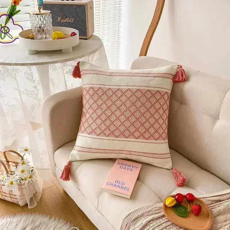 DecorBites™ Geometric Waves Tufted Pillow Covers with Embroidered Tassels