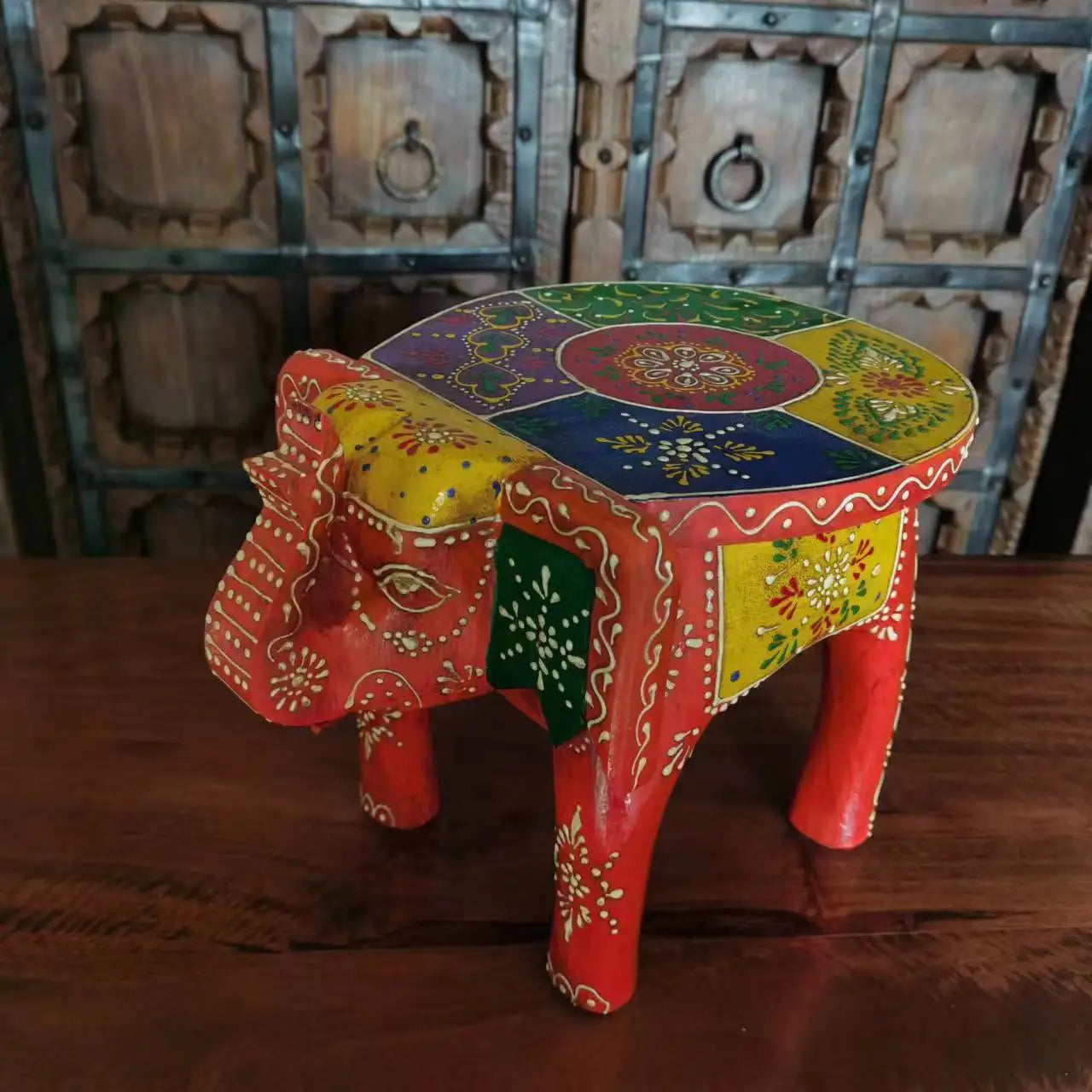 DecorBites™ Handmade Elephant Stool: Thai Style Ethnic Wood Low Stool Ornament
