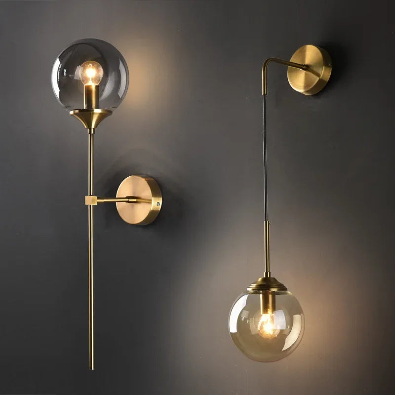 وحدة إضاءة جدارية زجاجية دائرية ذهبية من DecorBites™: تصميم إسكندنافي عصري لديكور المنزل