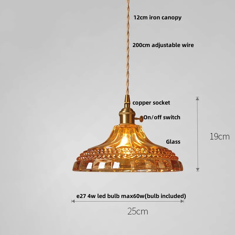DecorBites™ Amber Flower Glass Pendant Lamp, Modern Nordic LED Hanging Light for Kitchen Living Room