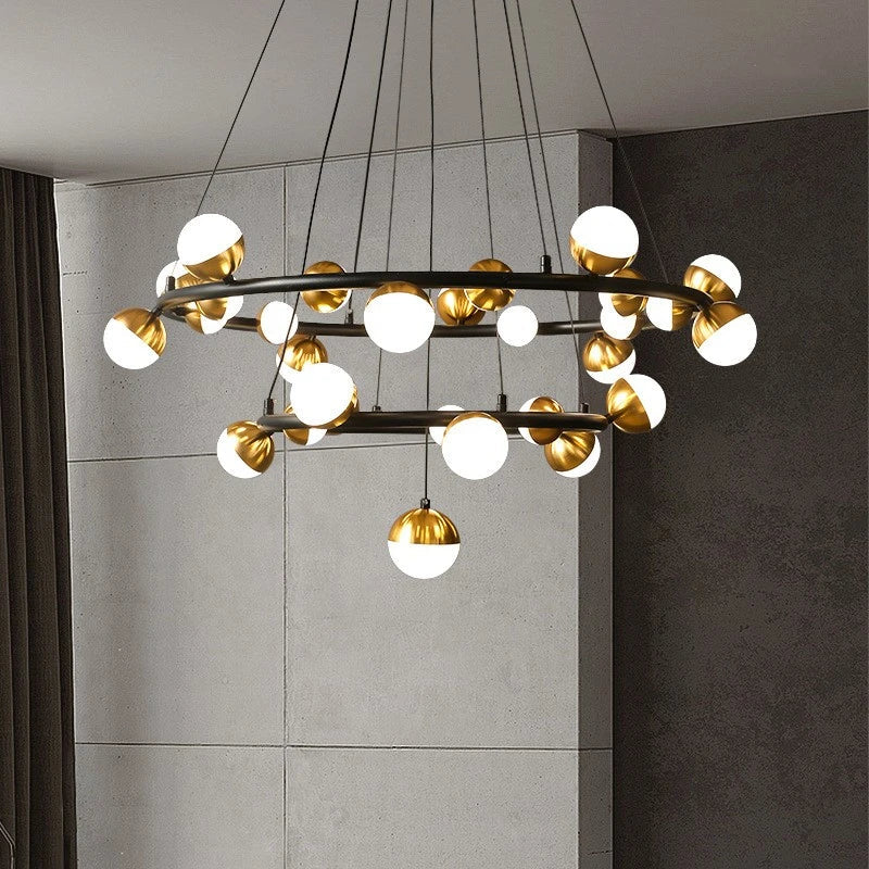 ثريا ليد كرات ذهبية من DecorBites™: إضاءة مستديرة بتصميم آرت ديكو مع كرات أكريليك لديكور المنزل