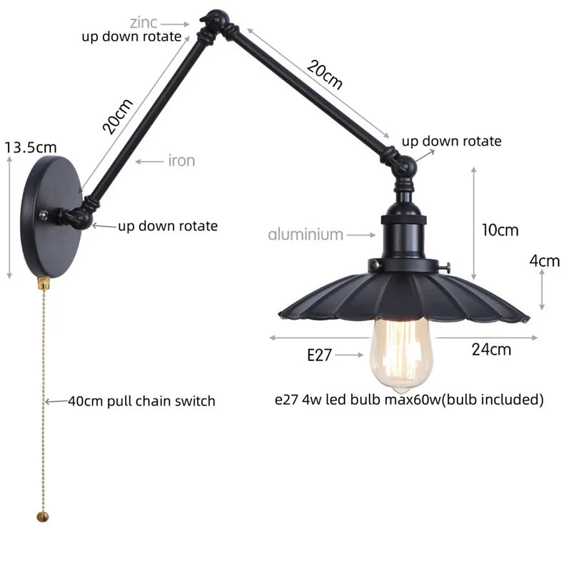 مصباح حائط DecorBites™ Gold Industrial LED مع مفتاح سحب بسلسلة لديكور المنزل