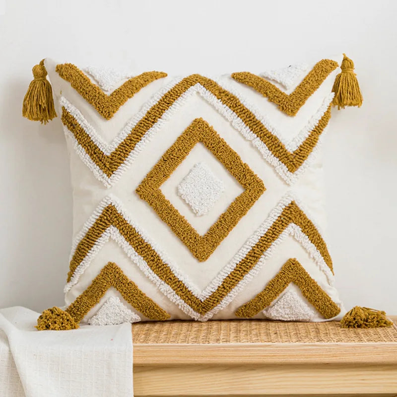 DecorBites™ Geometric Embroidery Cushion Cover with Tassel, Home Decor Pillowcase, Various Sizes