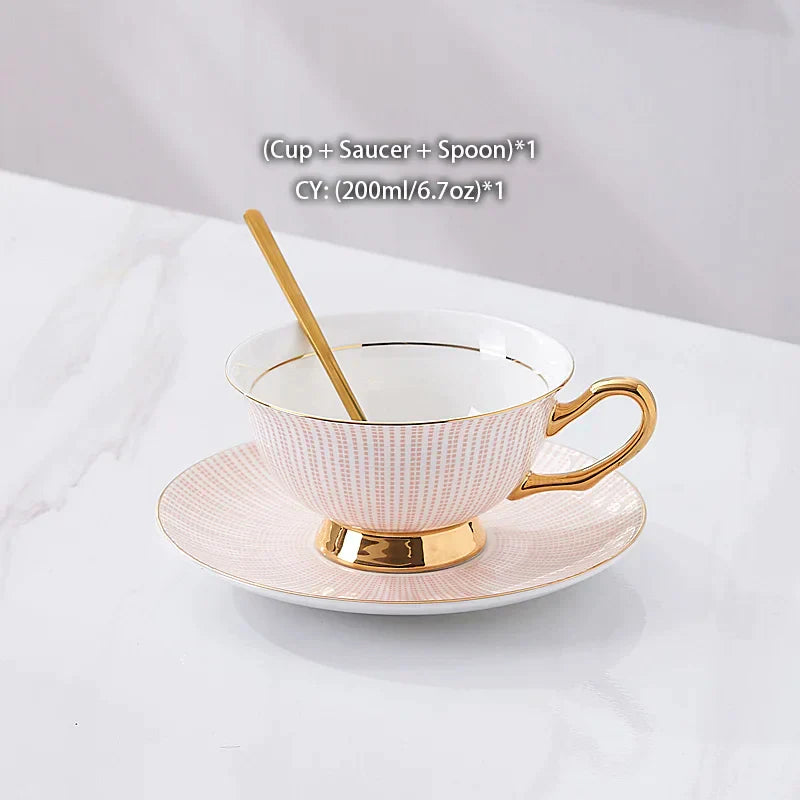 DecorBites™ Gold Porcelain Tea Set 200ml Elegant Coffee Cup Saucer Spoon Set