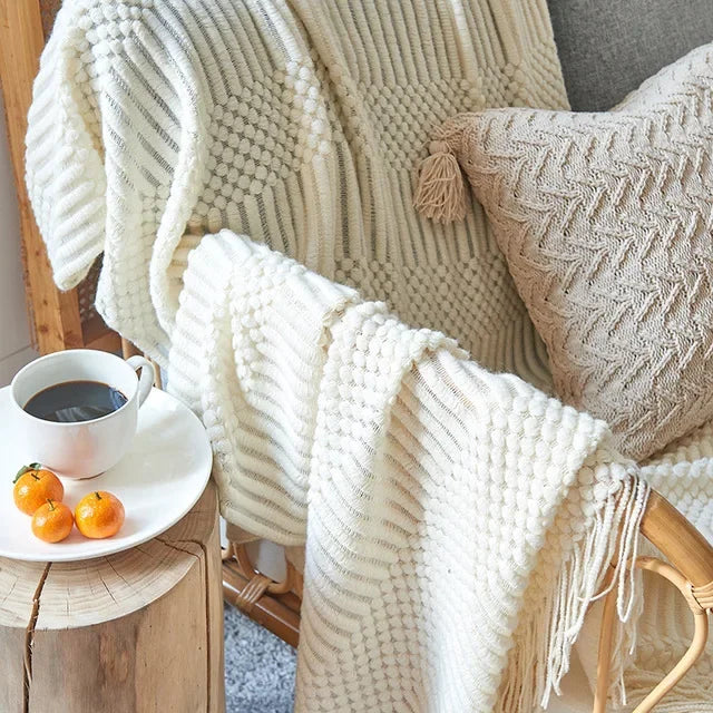 بطانية رمي محبوكة بنمط شبكي على شكل أناناس من DecorBites™ - بطانية أريكة بتصميم نورديك لديكور المنزل