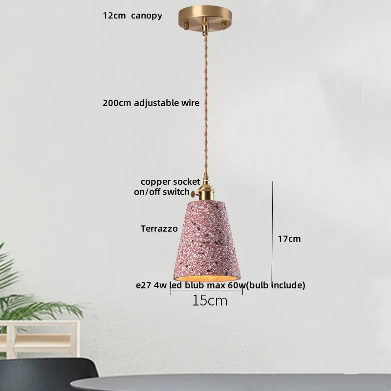 DecorBites™ Terrazzo Stone LED Pendant Lamp for Industrial Loft, Bar, Coffee, Living Room.