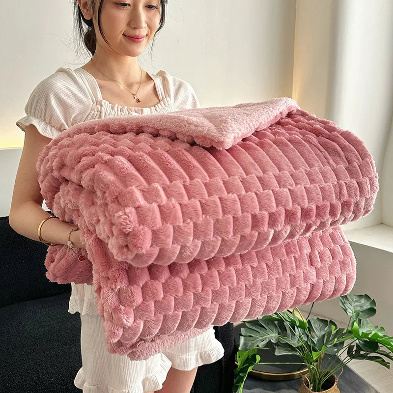 DecorBites™ Double-Layer Lamb Plush Throw Blanket for Home and Travel